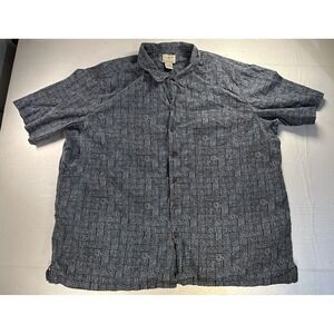 Vintage LL Bean Hawaiian Shirt Mens XXL Blue Geometric Tribal Button Up